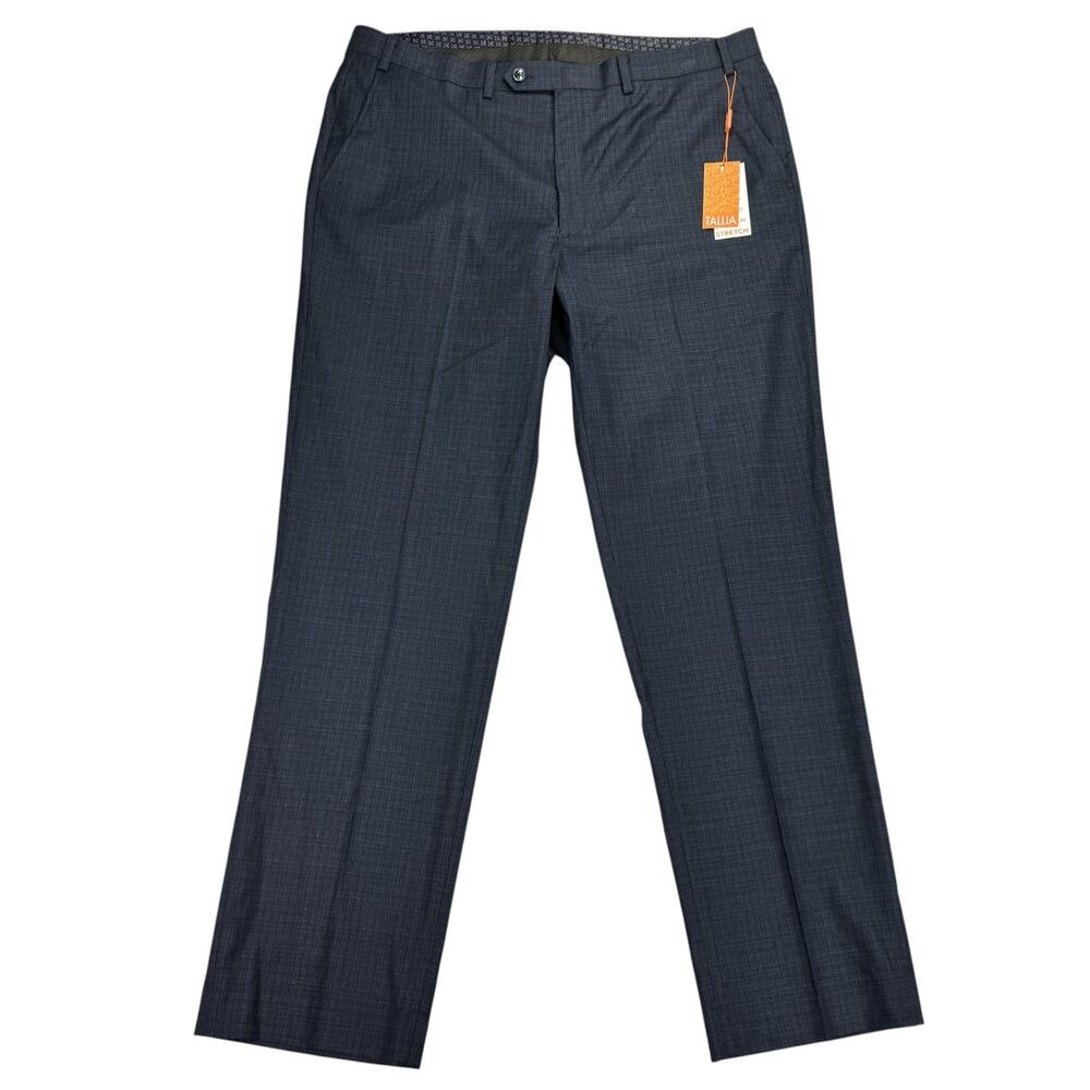 Tallia Mens Classic Fit Plaid Stretch Suit Pants Navy Blue 38x32